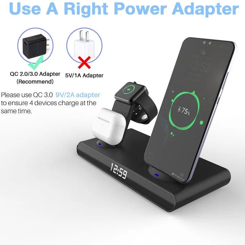 3-in-1 Fast Wireless Charger Stand Alarm Clock for Samsung Huawei IPhone