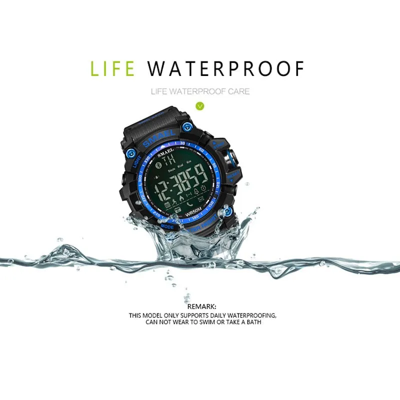 50Meters Swim Dress Sport Watches Smael Brand Army Green Style  Bluetooth Link Smart Watches Men Digital Sport Male Clock 1617B