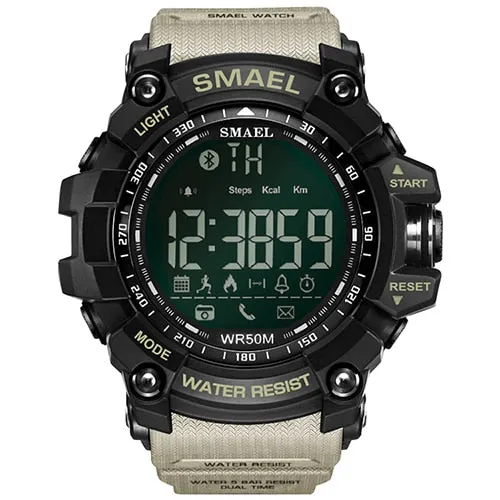 50Meters Swim Dress Sport Watches Smael Brand Army Green Style  Bluetooth Link Smart Watches Men Digital Sport Male Clock 1617B