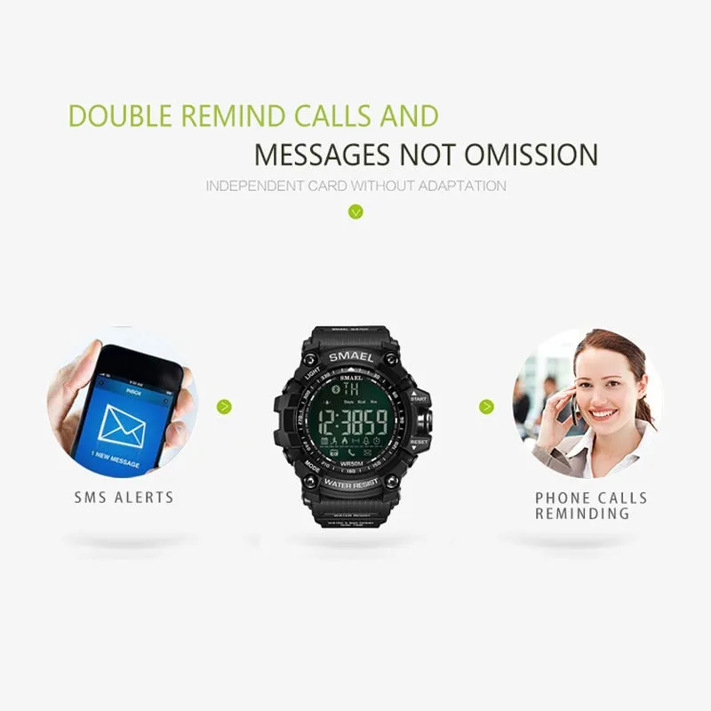 50Meters Swim Dress Sport Watches Smael Brand Army Green Style  Bluetooth Link Smart Watches Men Digital Sport Male Clock 1617B