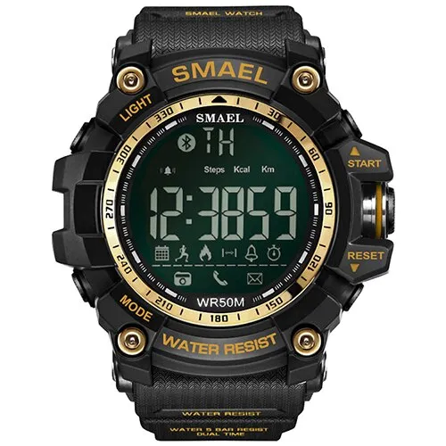 50Meters Swim Dress Sport Watches Smael Brand Army Green Style  Bluetooth Link Smart Watches Men Digital Sport Male Clock 1617B