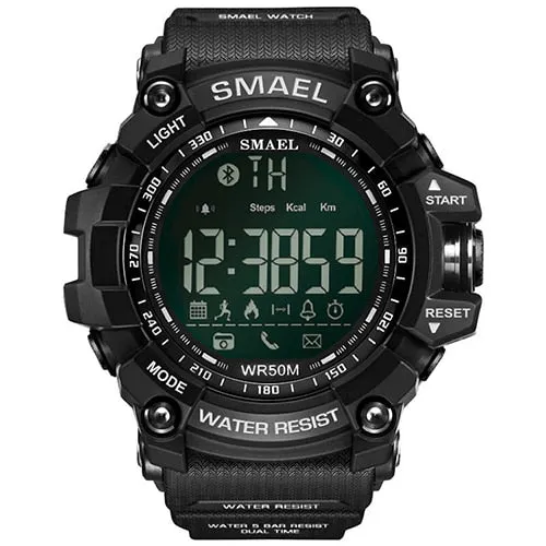 50Meters Swim Dress Sport Watches Smael Brand Army Green Style  Bluetooth Link Smart Watches Men Digital Sport Male Clock 1617B