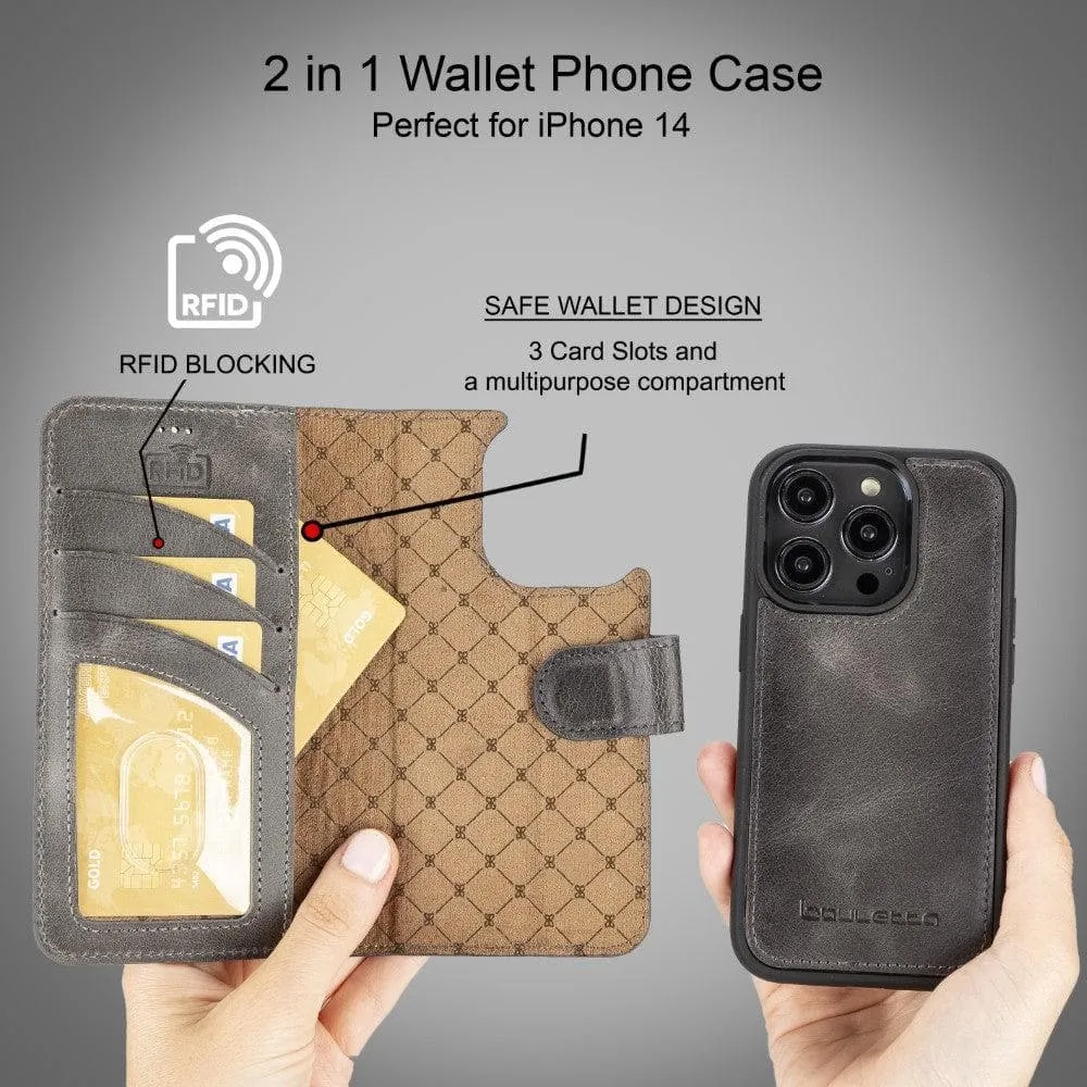 Apple iPhone 14 Series Detachable Leather Wallet Case Darker Color - MW