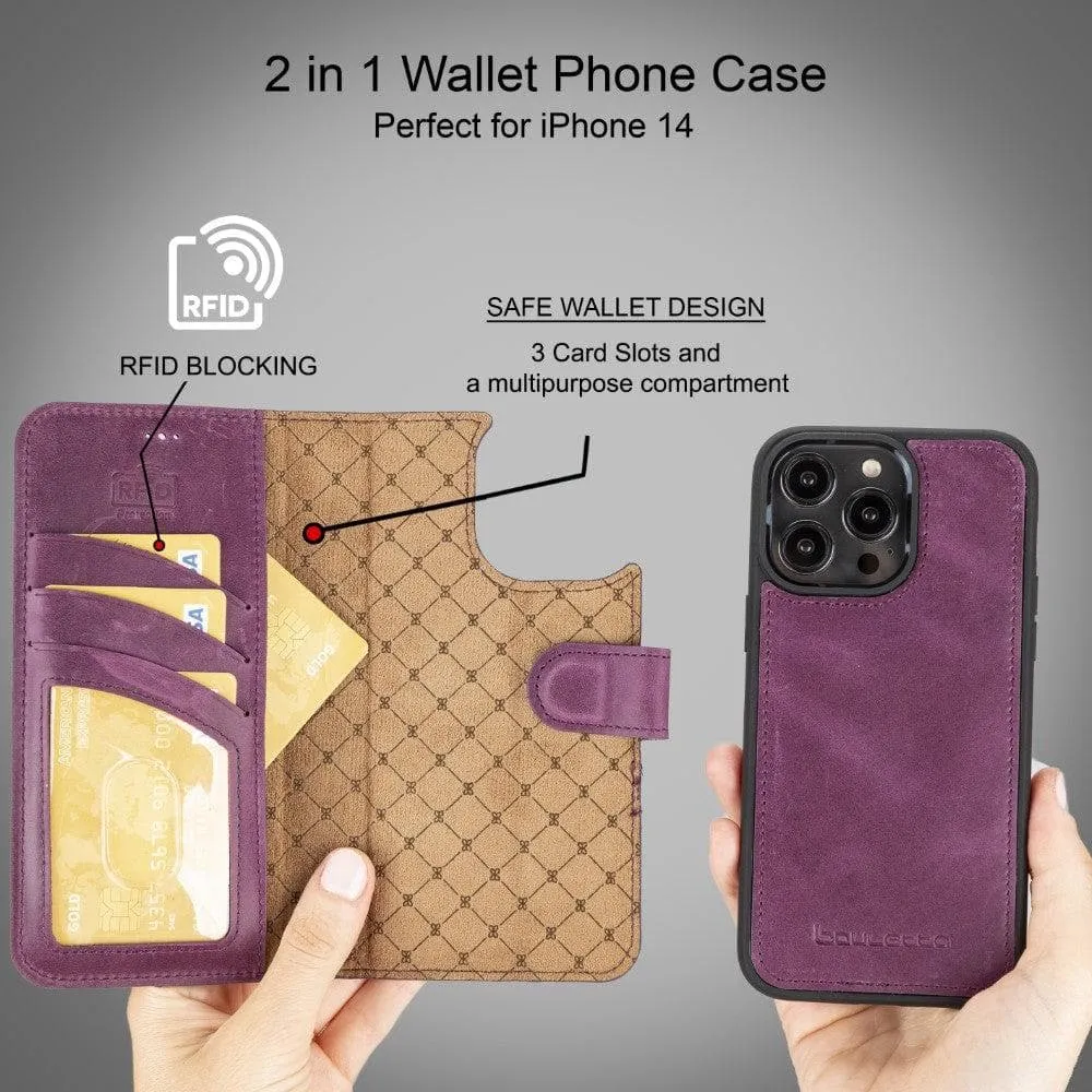 Apple iPhone 14 Series Detachable Leather Wallet Case Darker Color - MW