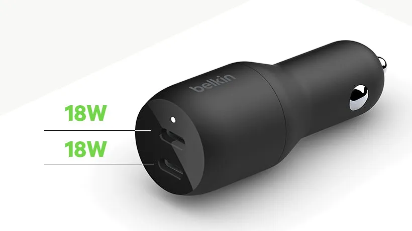 Belkin BoostCharge Dual USB-C Car Charger 36W CCB002btBK