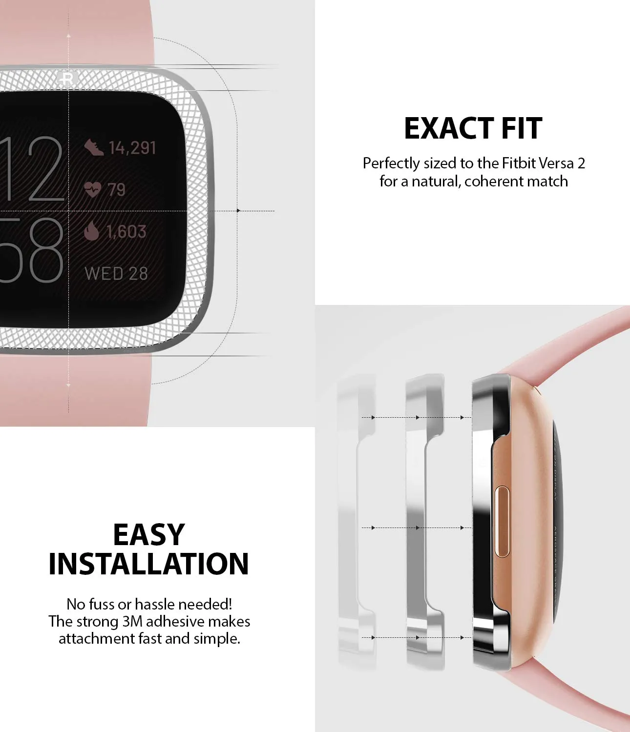 Bezel Styling Designed for Fitbit Versa 2 - Knurling Silver [Stainless Steel]