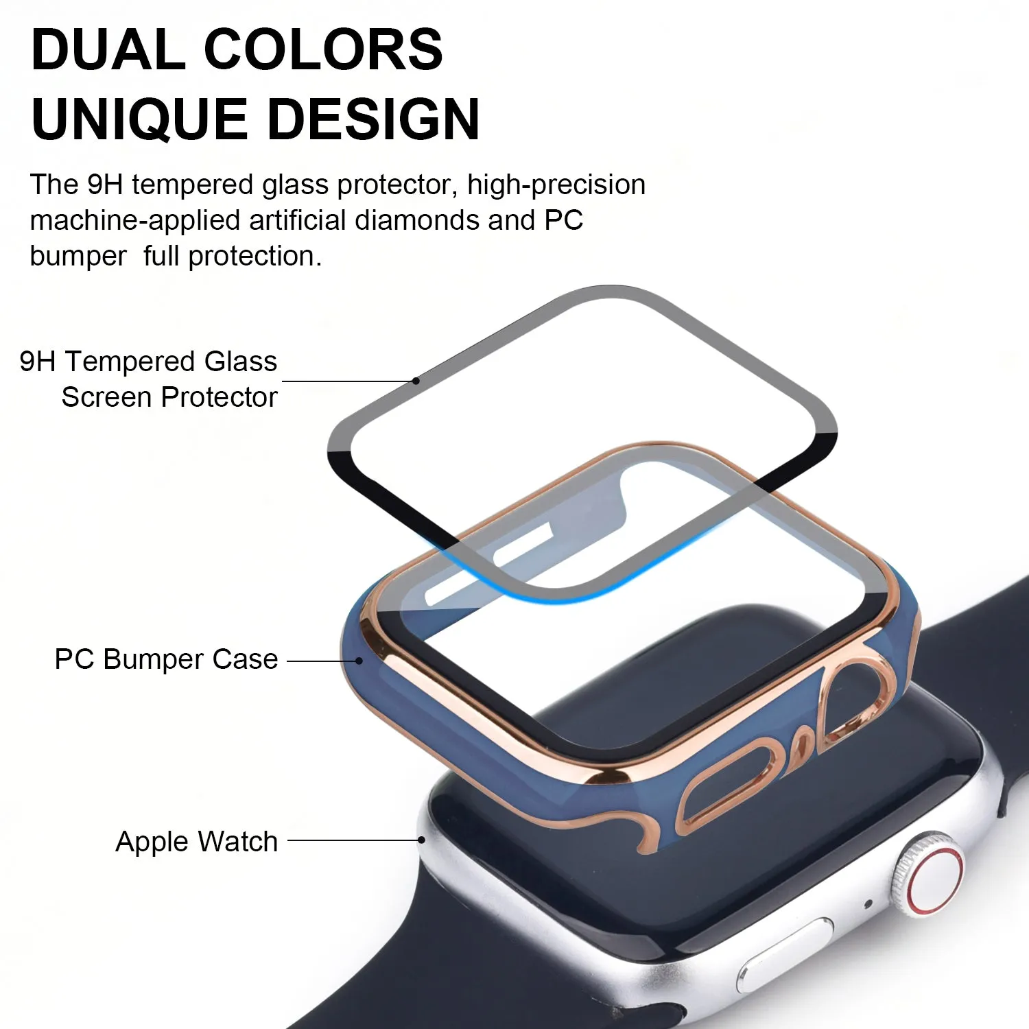 Bumper Case with Screen Protector for Apple Watch-Blue