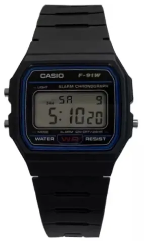 Casio Silicone Strap Black Alarm 593 F-91W Day Date