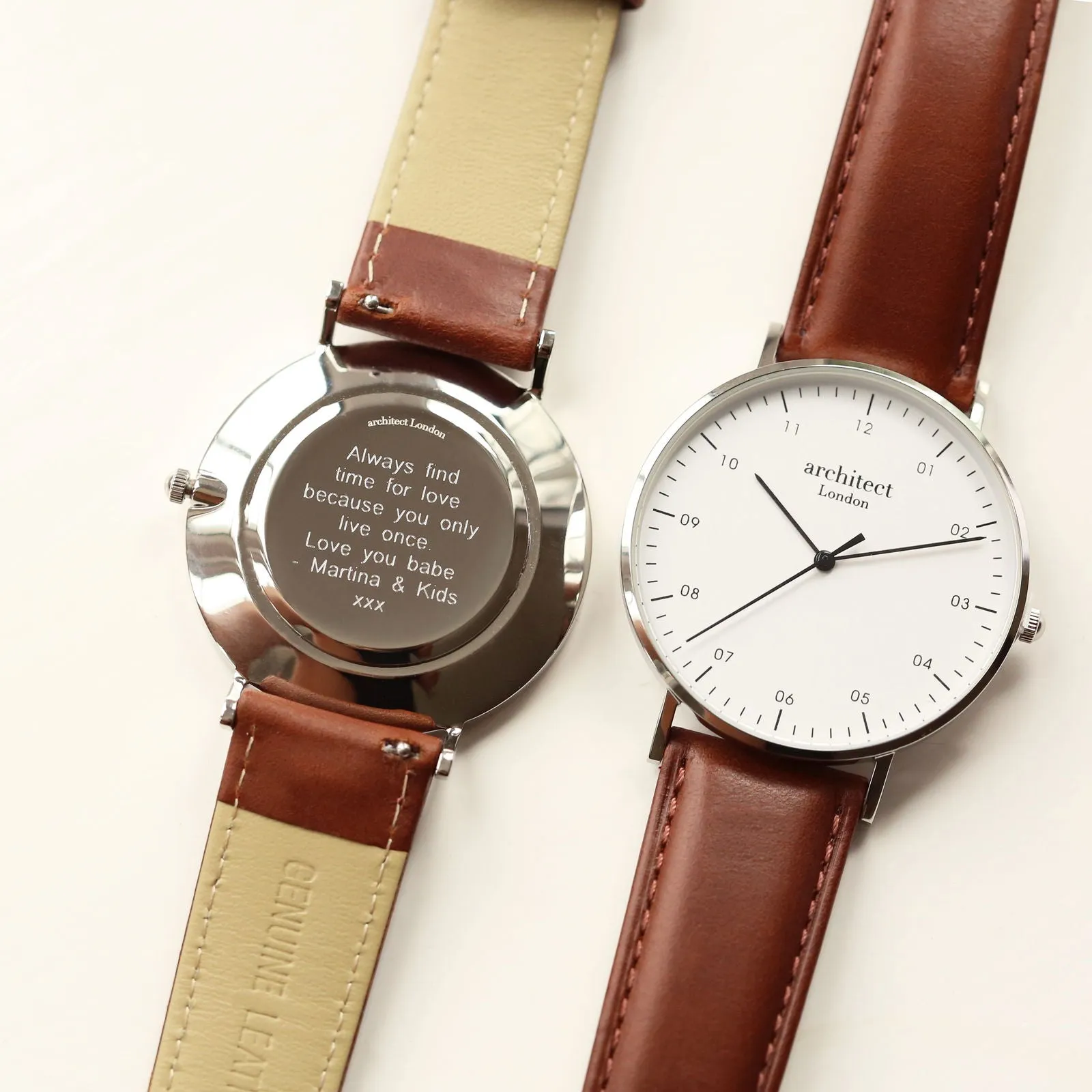 Contactless Payment Watch - Men's Architect Zephyr, Walnut Strap, Modern Font Engraving