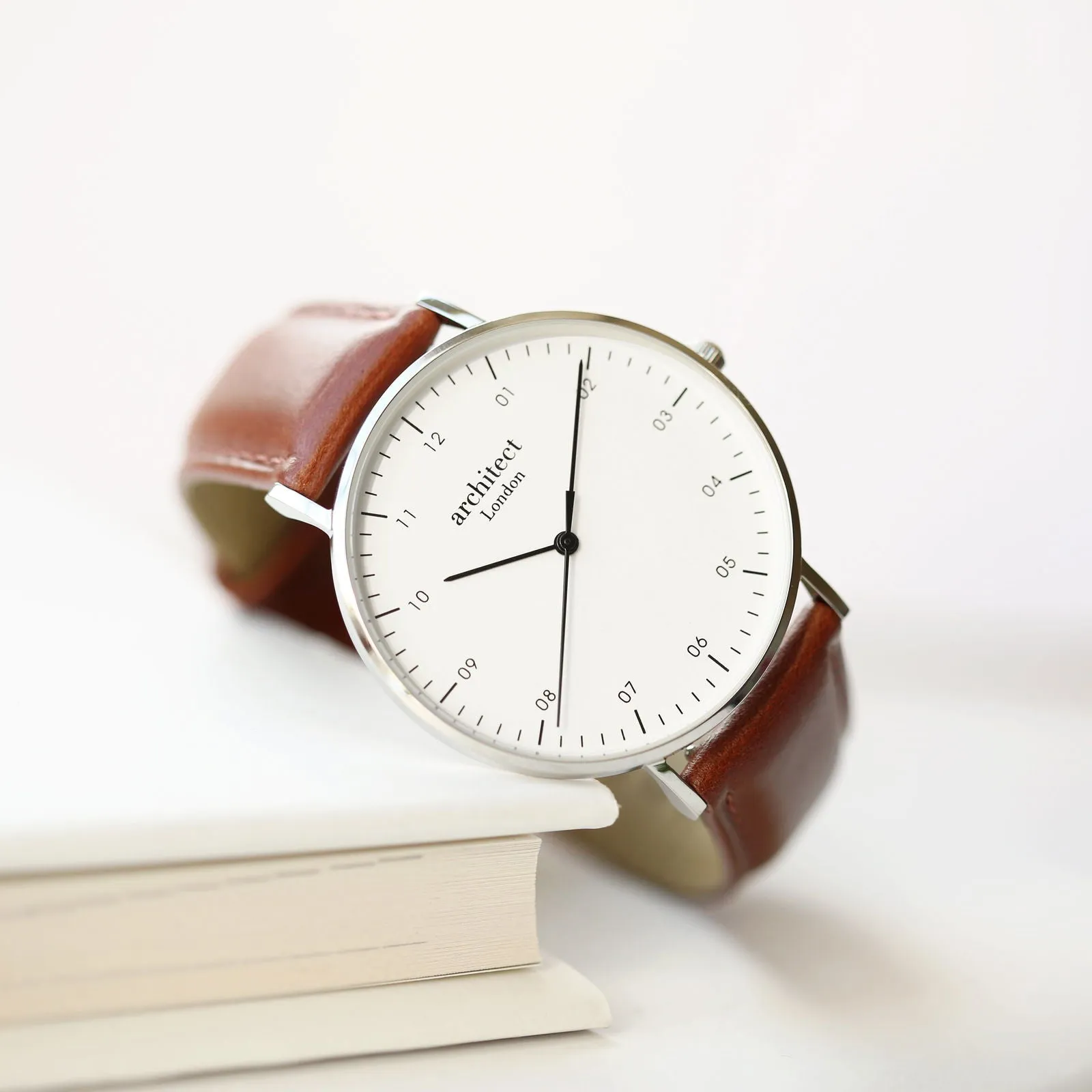 Contactless Payment Watch - Men's Architect Zephyr, Walnut Strap, Modern Font Engraving