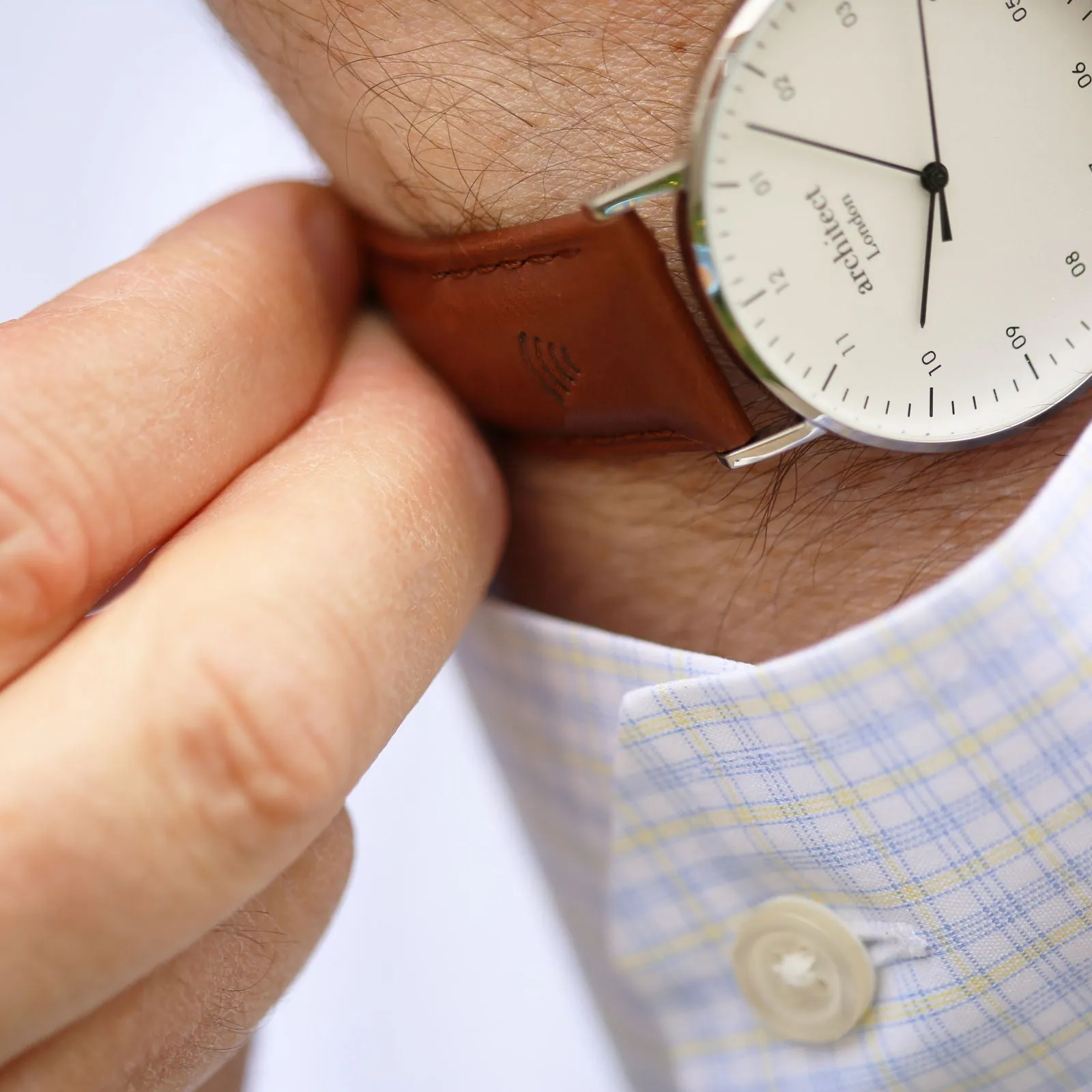 Contactless Payment Watch - Men's Architect Zephyr, Walnut Strap, Modern Font Engraving