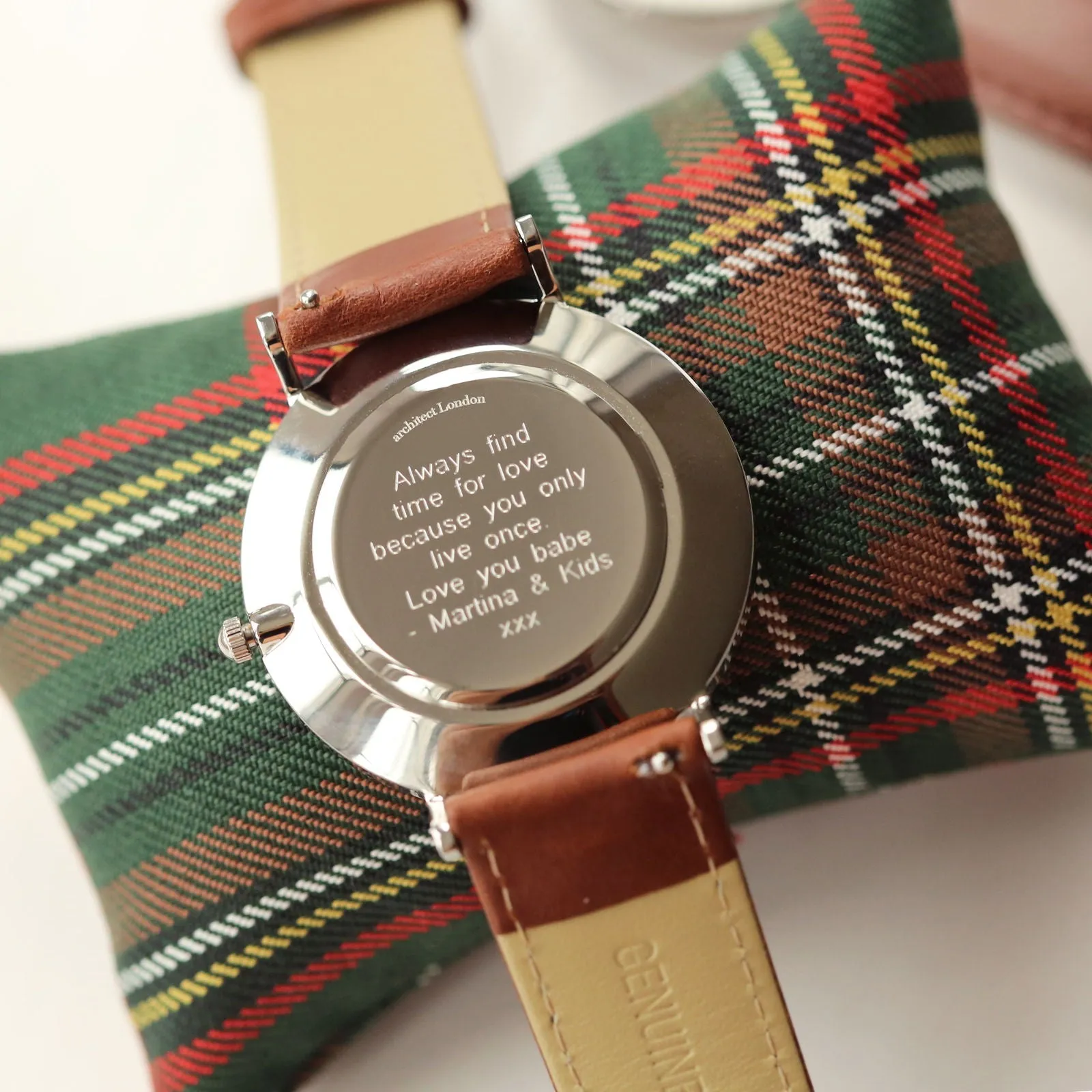 Contactless Payment Watch - Men's Architect Zephyr, Walnut Strap, Modern Font Engraving