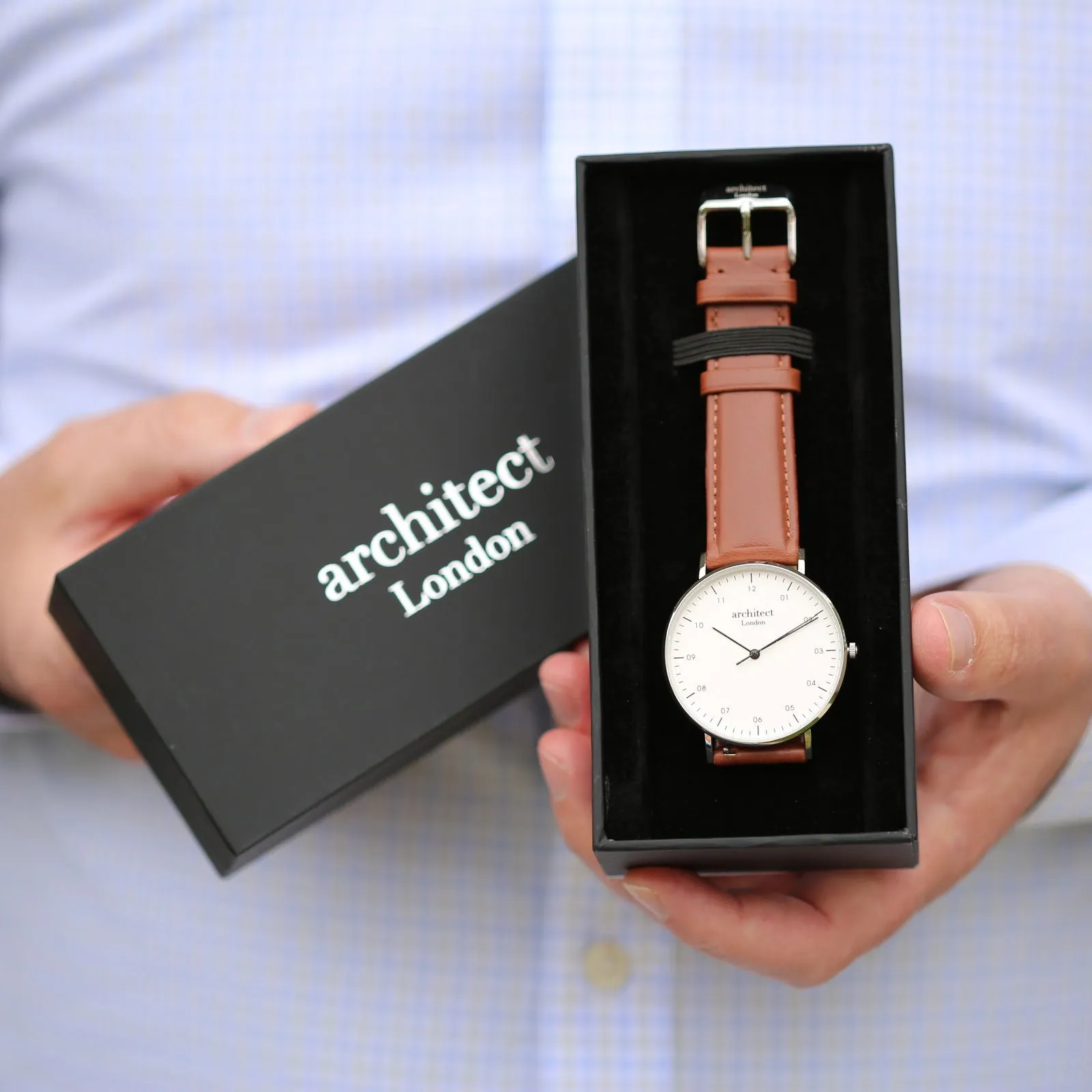 Contactless Payment Watch - Men's Architect Zephyr, Walnut Strap, Modern Font Engraving