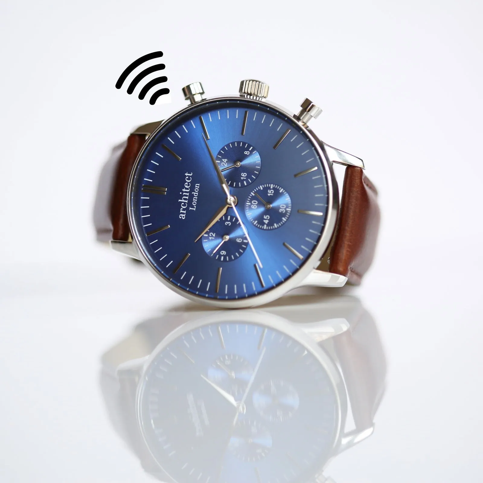 Contactless Payment Watch - Men's Blue Motivator, Walnut Strap, Modern Font Engraving