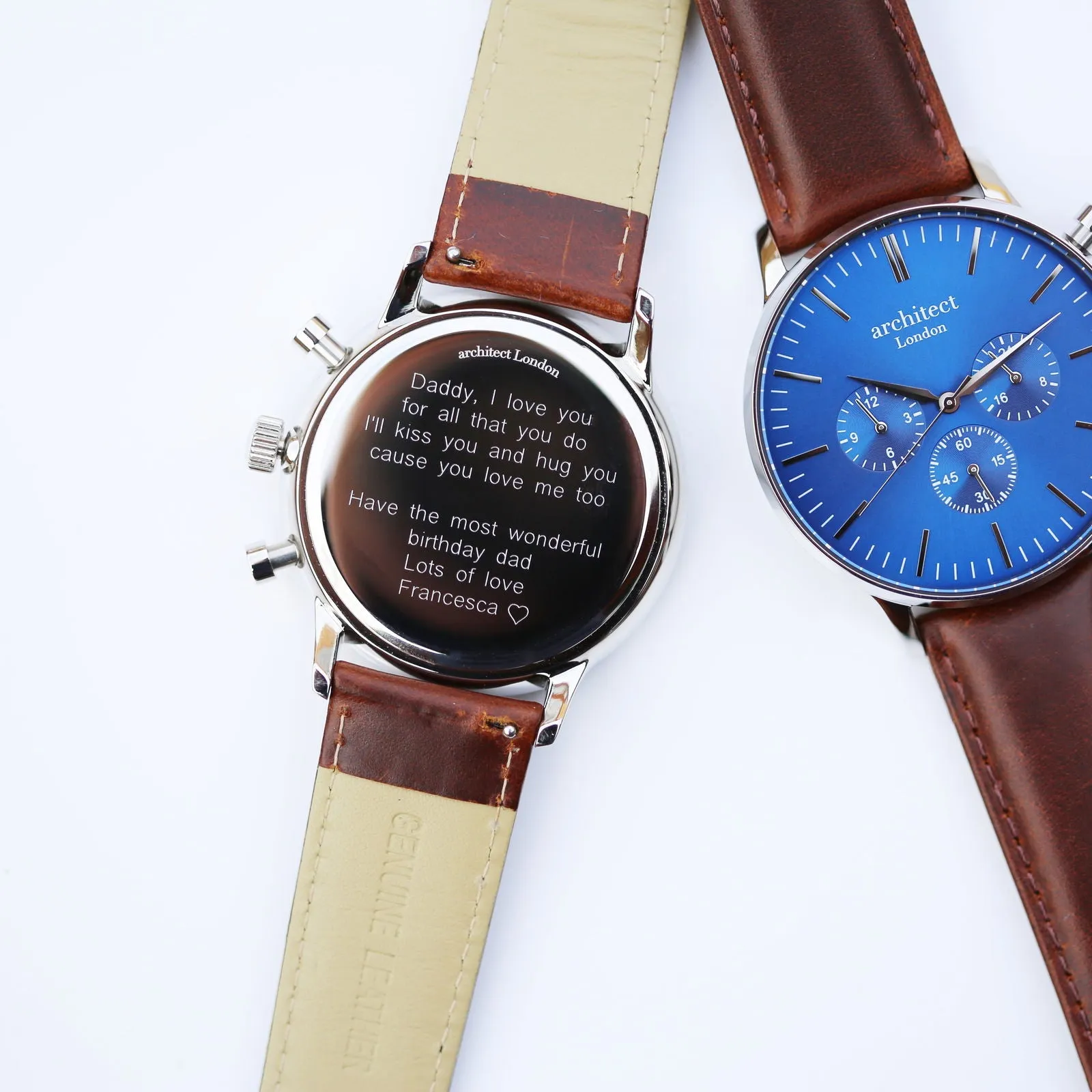 Contactless Payment Watch - Men's Blue Motivator, Walnut Strap, Modern Font Engraving