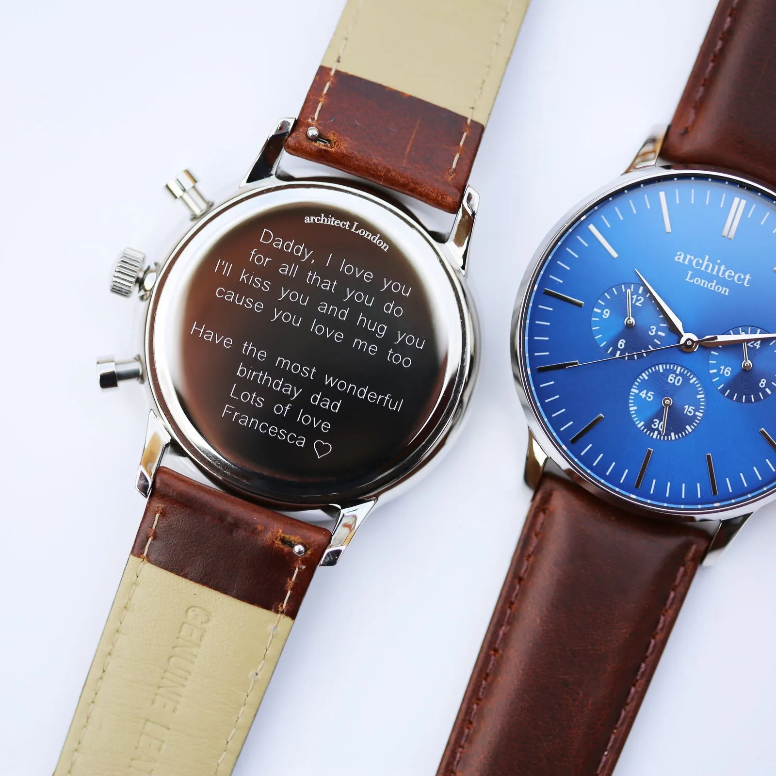 Contactless Payment Watch - Men's Blue Motivator, Walnut Strap, Modern Font Engraving