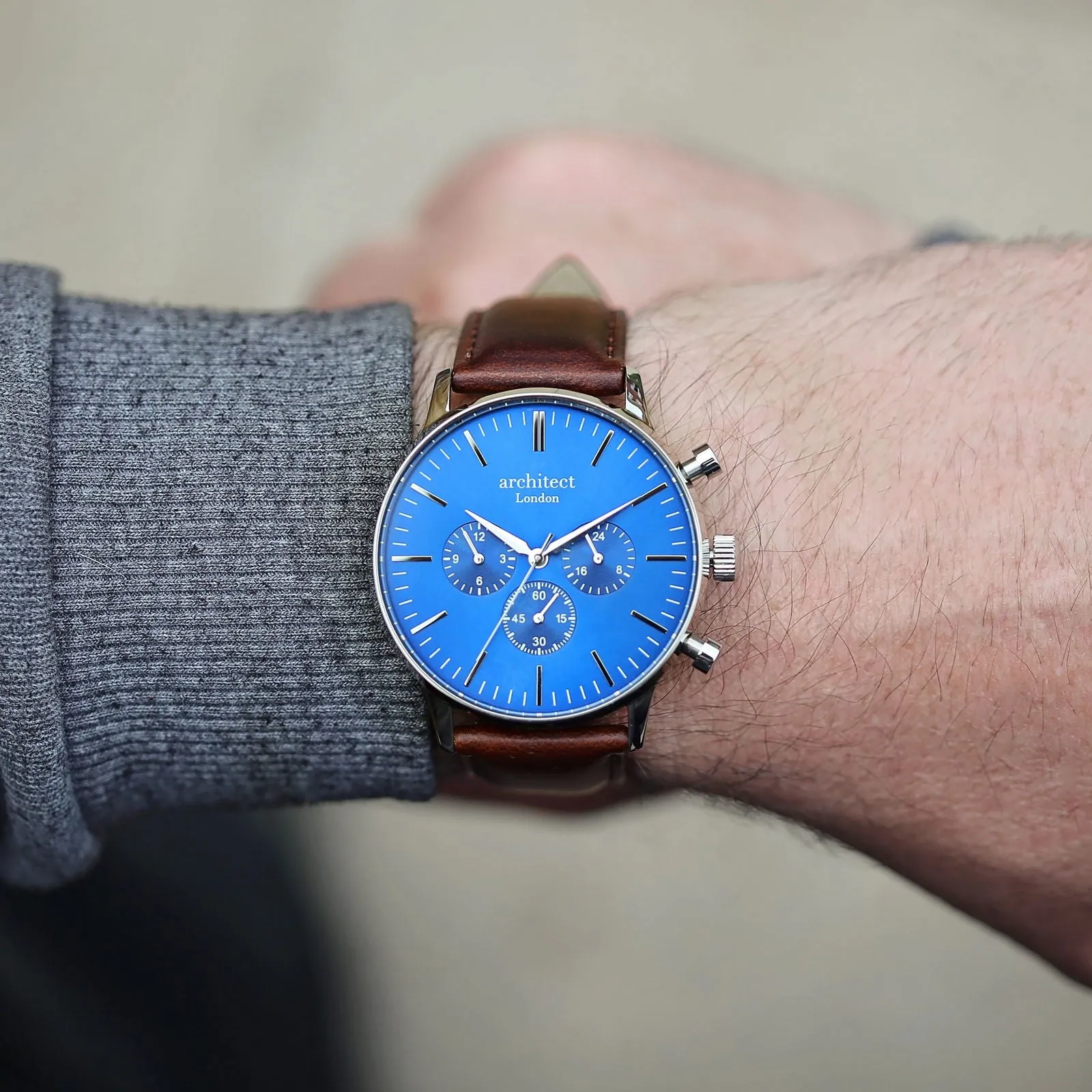 Contactless Payment Watch - Men's Blue Motivator, Walnut Strap, Modern Font Engraving