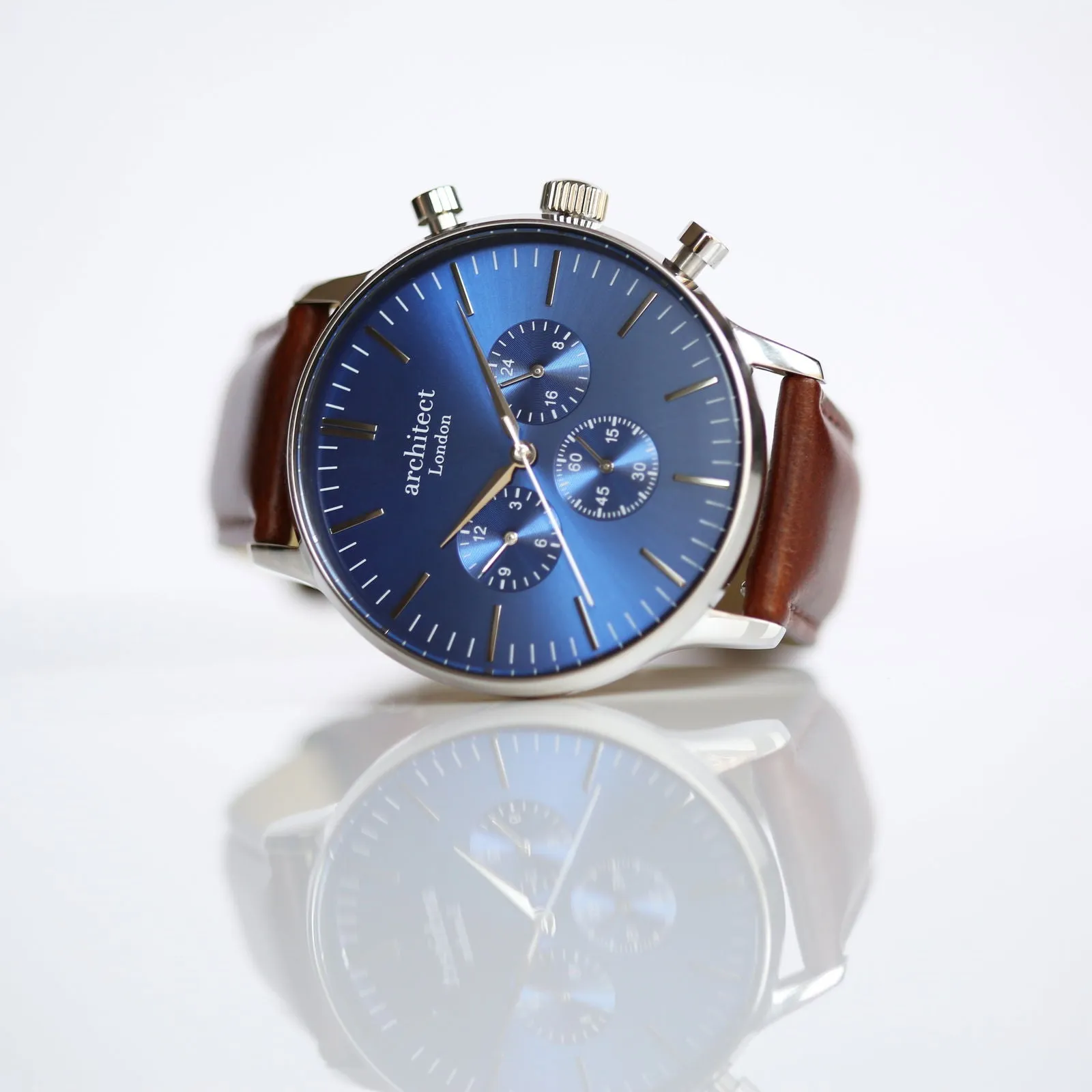 Contactless Payment Watch - Men's Blue Motivator, Walnut Strap, Own Personalised Handwriting Engraving