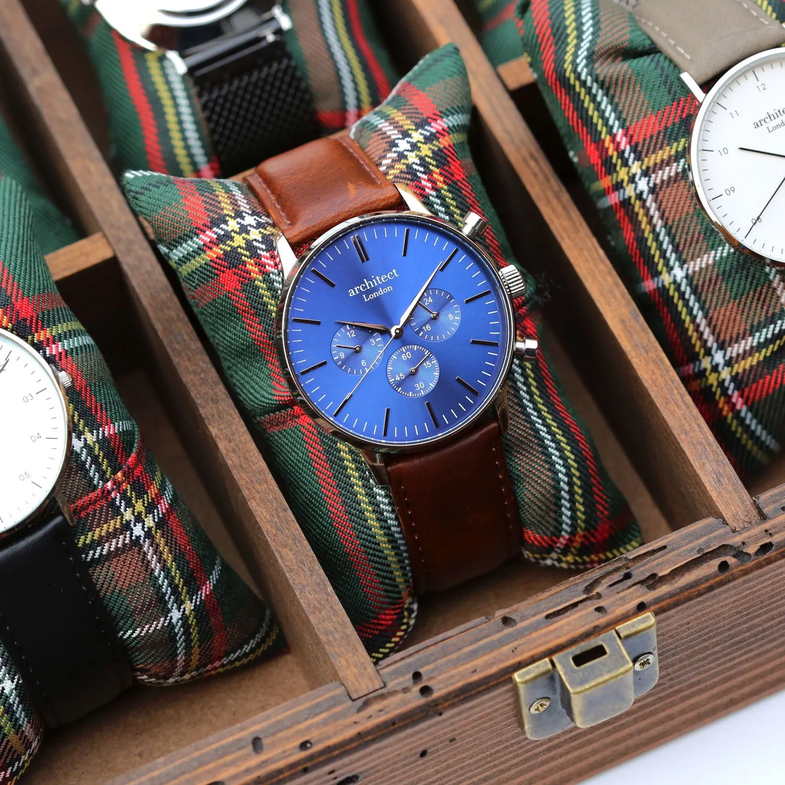 Contactless Payment Watch - Men's Blue Motivator, Walnut Strap, Own Personalised Handwriting Engraving