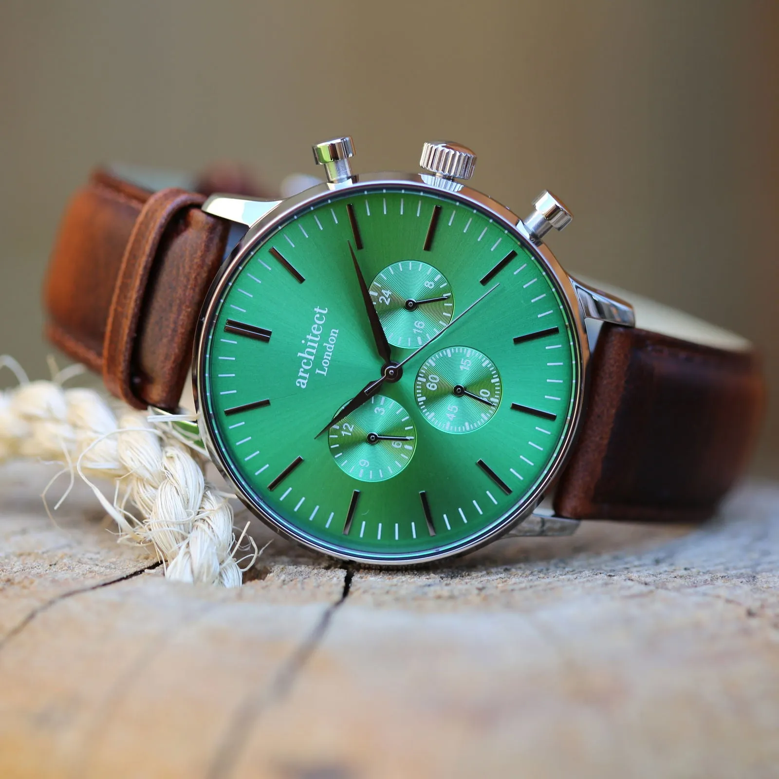 Contactless Payment Watch - Men's Envy Green Motivator, Walnut Strap, Modern Font Engraving