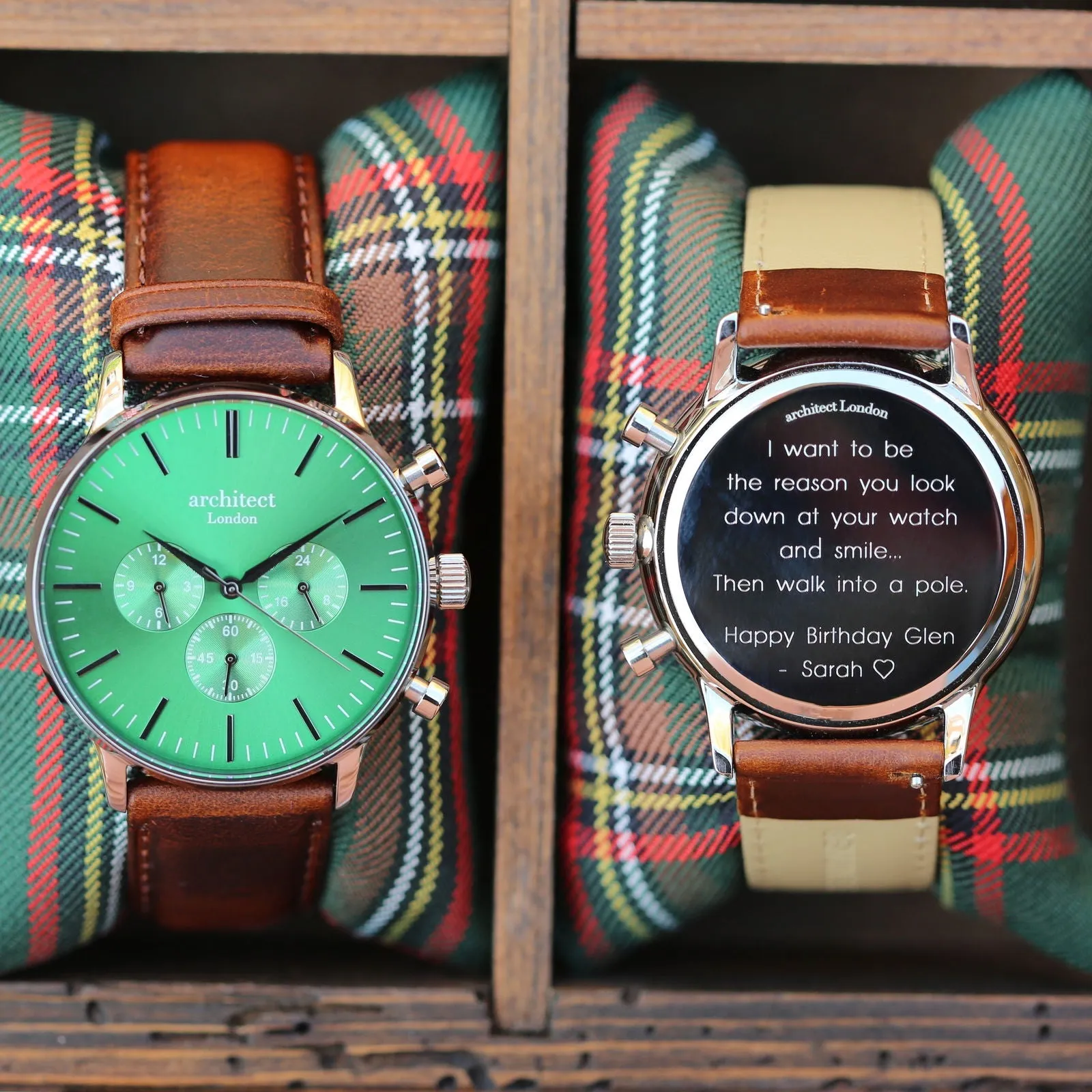 Contactless Payment Watch - Men's Envy Green Motivator, Walnut Strap, Modern Font Engraving