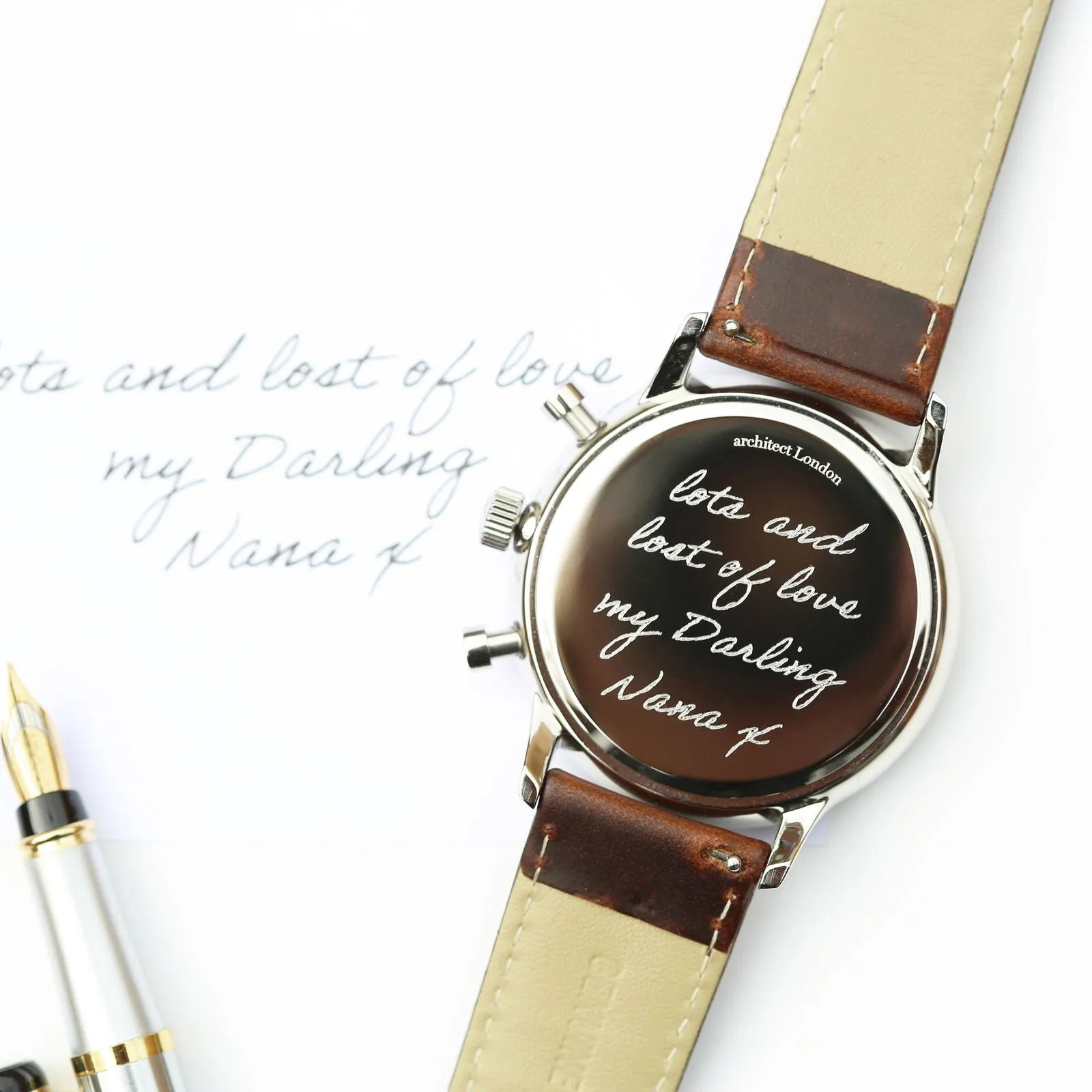 Contactless Payment Watch - Men's Green Motivator, Walnut Strap, Own Personalised Handwriting Engraving