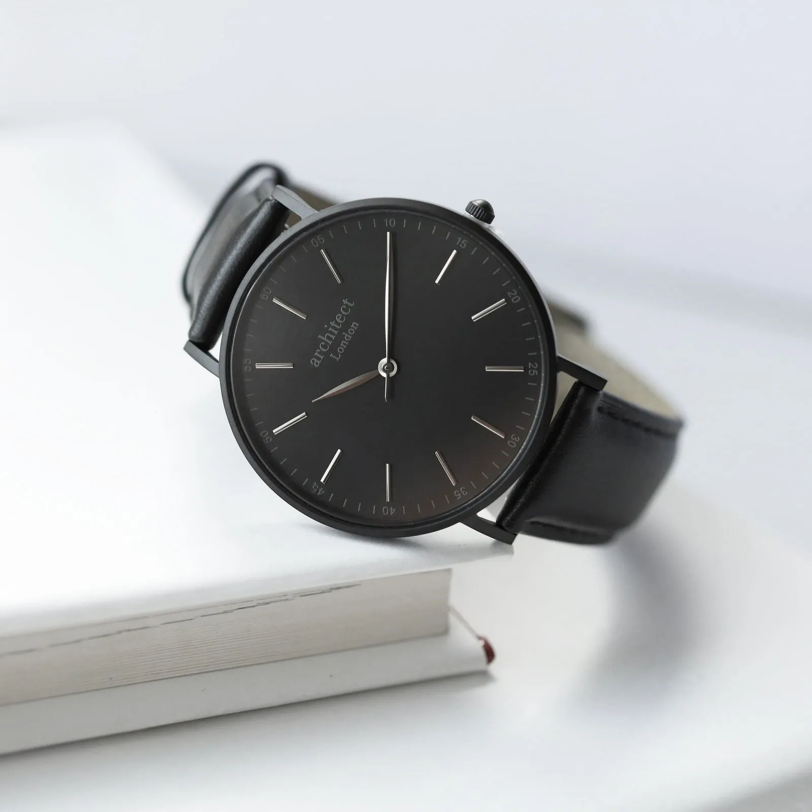 Contactless Payment Watch - Men's Minimalist, Jet Black Strap, Modern Font Engraving