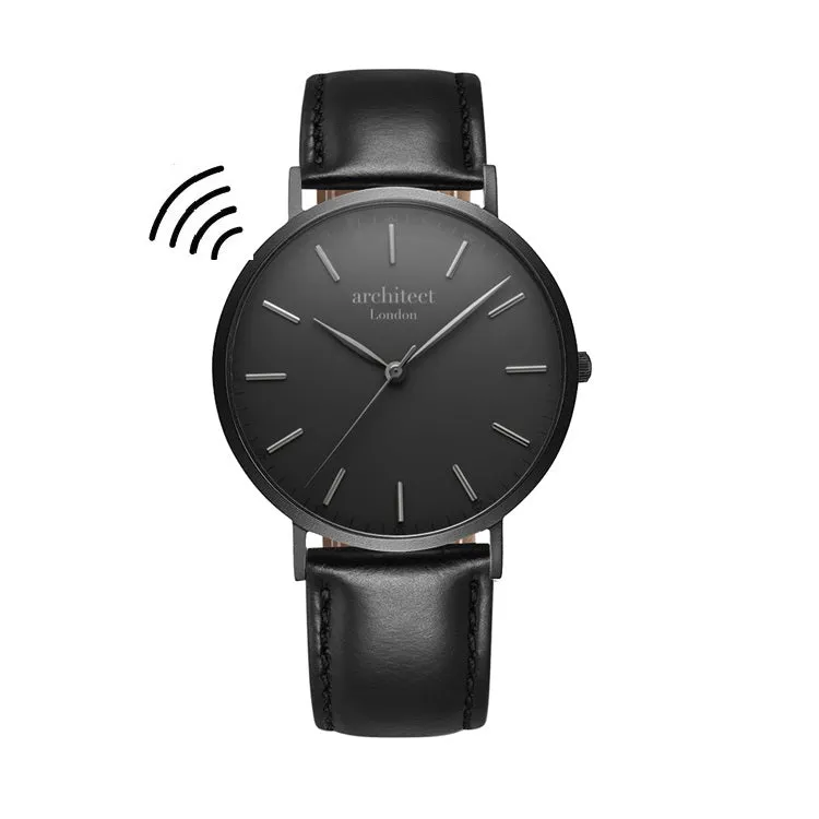 Contactless Payment Watch - Men's Minimalist, Jet Black Strap, Modern Font Engraving