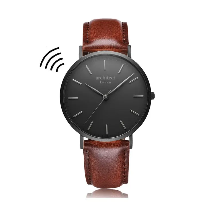 Contactless Payment Watch - Men's Minimalist, Walnut Strap, Modern Font Engraving