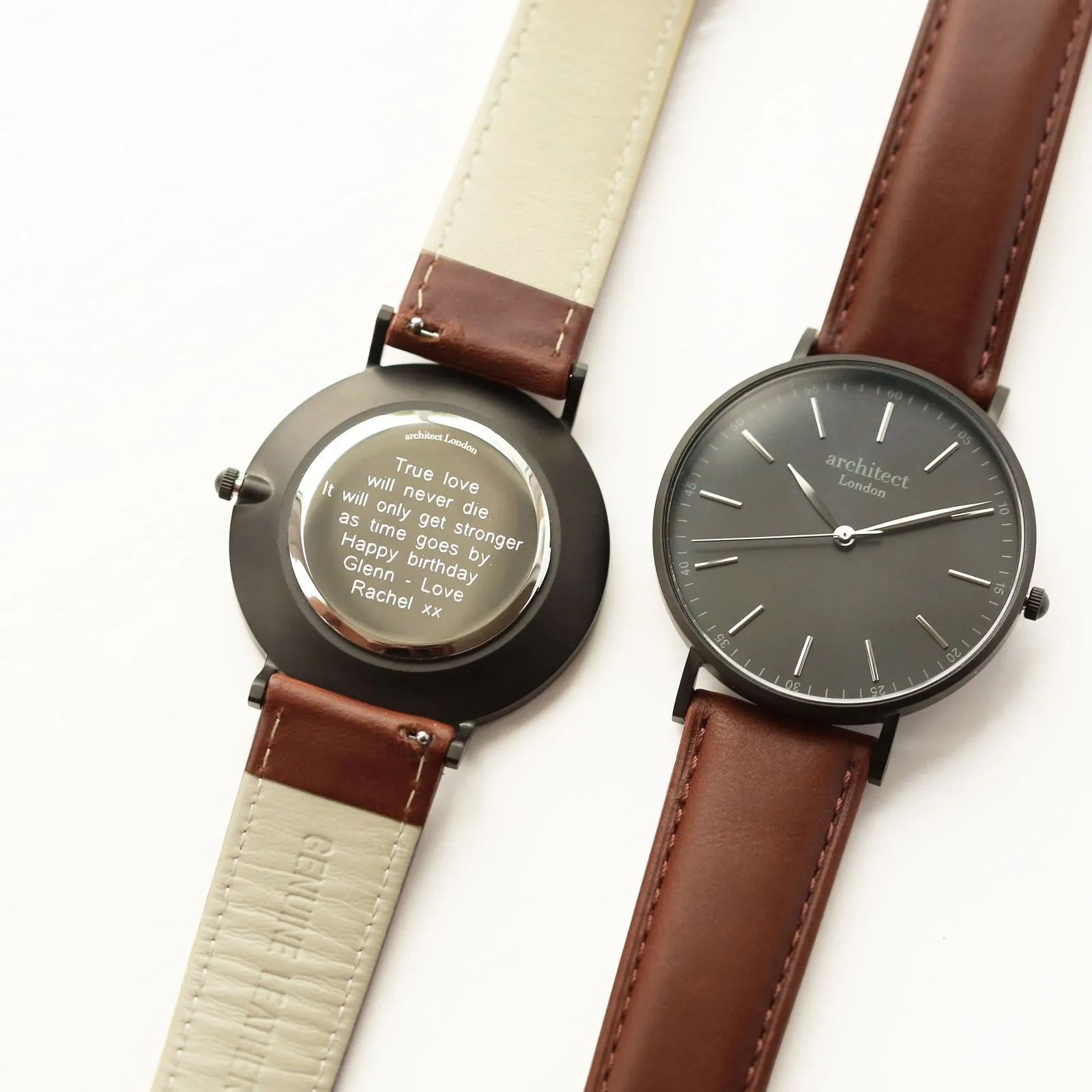 Contactless Payment Watch - Men's Minimalist, Walnut Strap, Modern Font Engraving