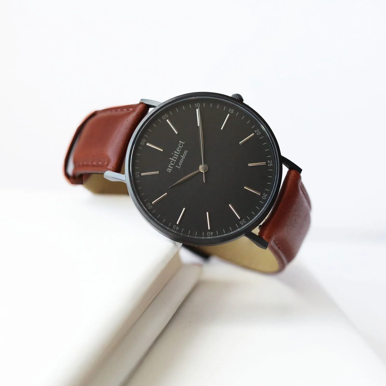 Contactless Payment Watch - Men's Minimalist, Walnut Strap, Modern Font Engraving