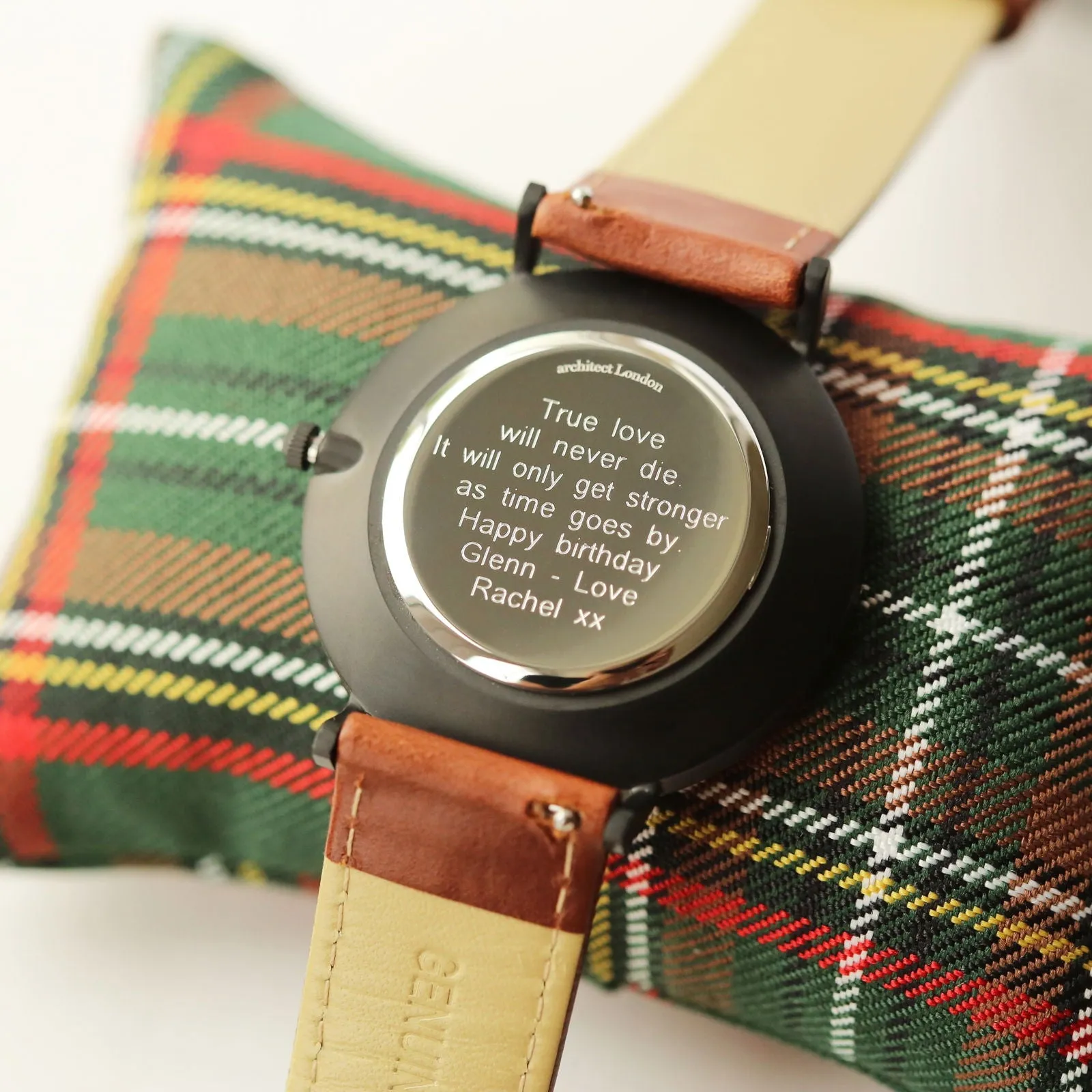 Contactless Payment Watch - Men's Minimalist, Walnut Strap, Modern Font Engraving