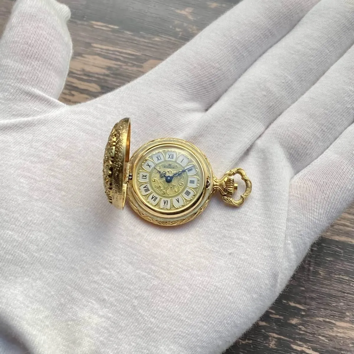 Edox Pocket Watch Antique Modified Gold Case 28mm Vintage