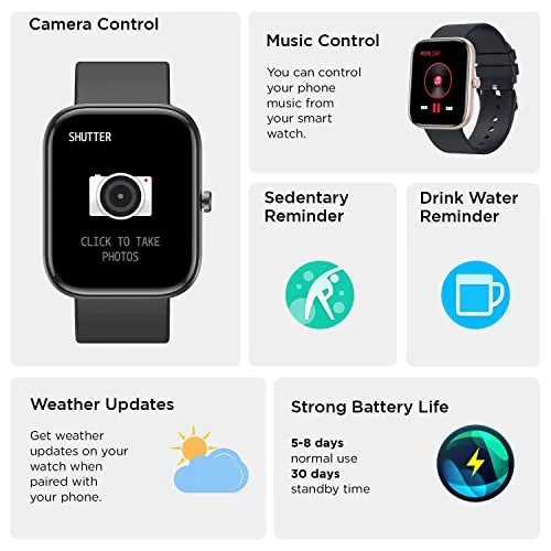 Fire-Boltt Dazzle Smart Watch Borderless Full Touch 1.69” Display, 60 Sports Modes (Swimming) with IP68 Rating, Sp02 Tracking, Over 100 Cloud Based Watch Faces (Black)