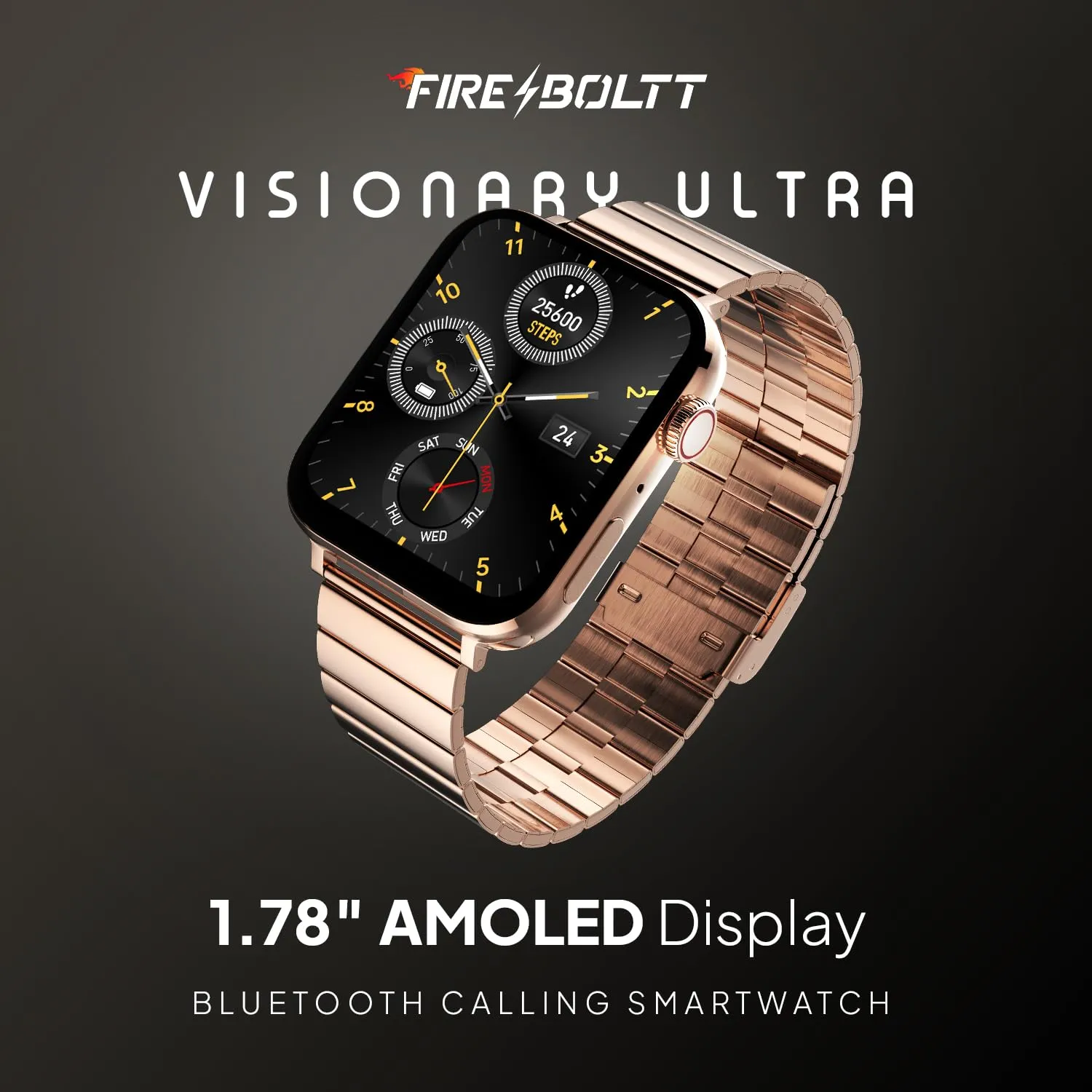 Fire-Boltt Visionary Ultra 1.78" AMOLED, Stainless Steel Luxury Smart Watch, Bluetooth Calling with Rotating Crown, 100  Sports Mode, TWS Connection (Gold)