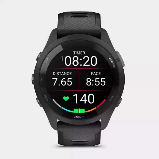 Garmin - Forerunner 265S  Black Bezel and Case with Black/Powder Gray Silicone Band