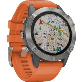 Garmin Unisex Smartwatch - Fenix 6 Black Dial Orange Rubber Strap | 010-02158-13