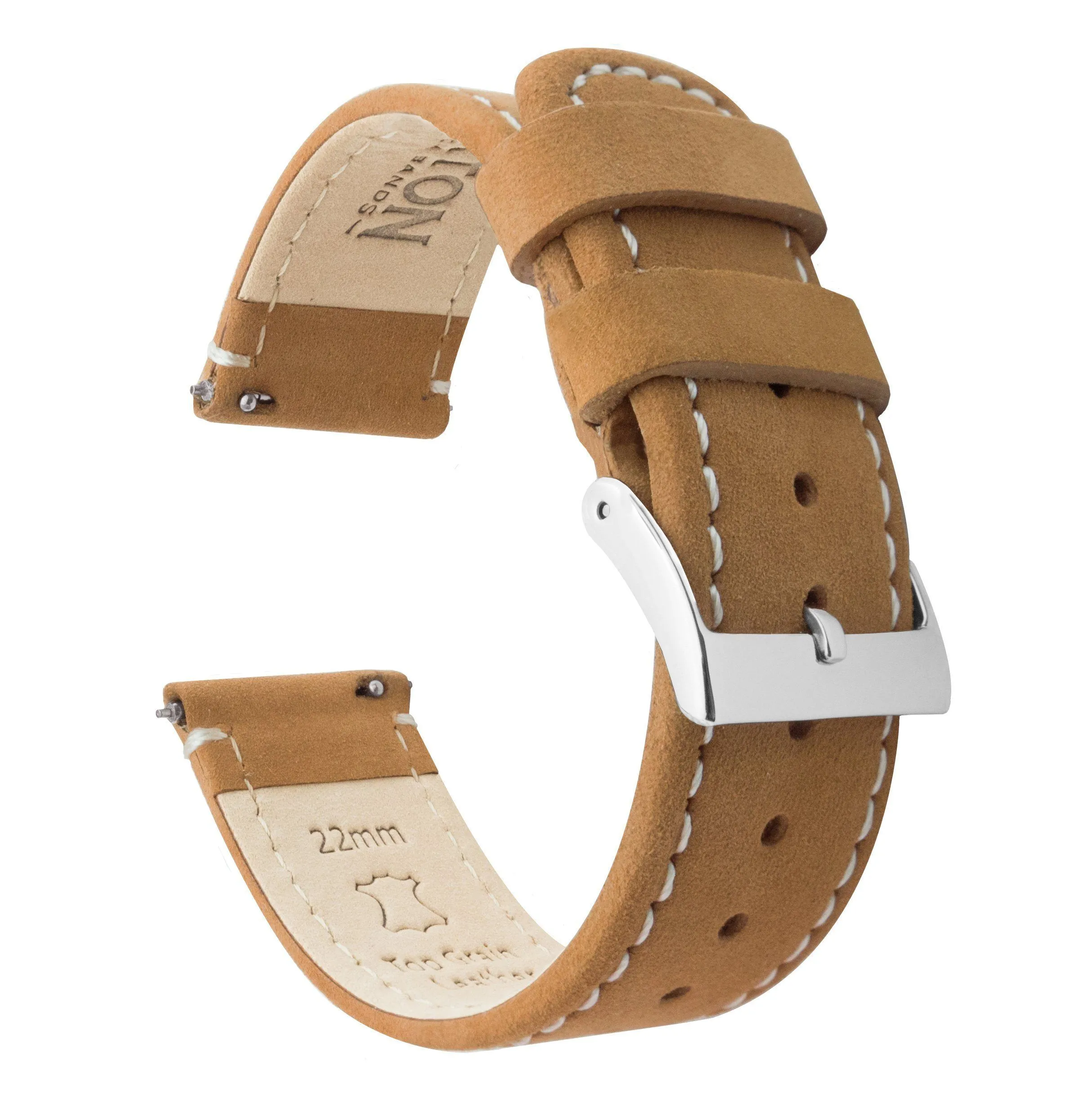 Gingerbread Leather White Stitching Quick Release Watch Band