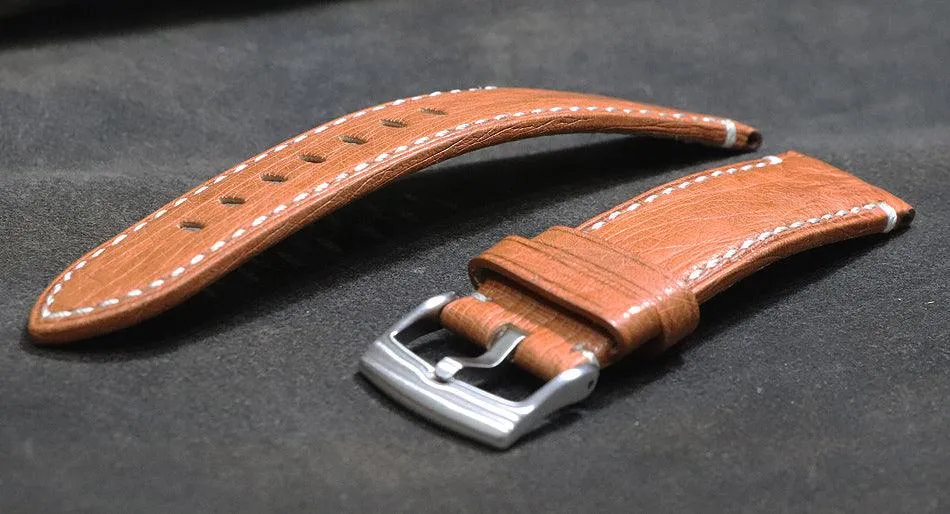 Handmade Soft Watch Leather Strap 22mm Brown South African Ostrich Leather Strap with Cowhide Bottom, strong and durable