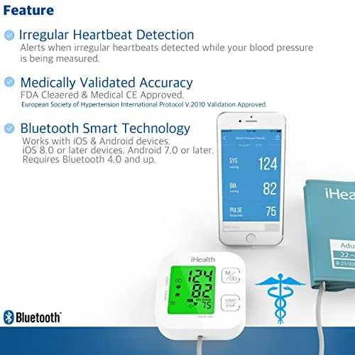 iHealth TRACK Smart Blood Pressure Monitor (KN-550BT) - Connects to both Apple and Android devices