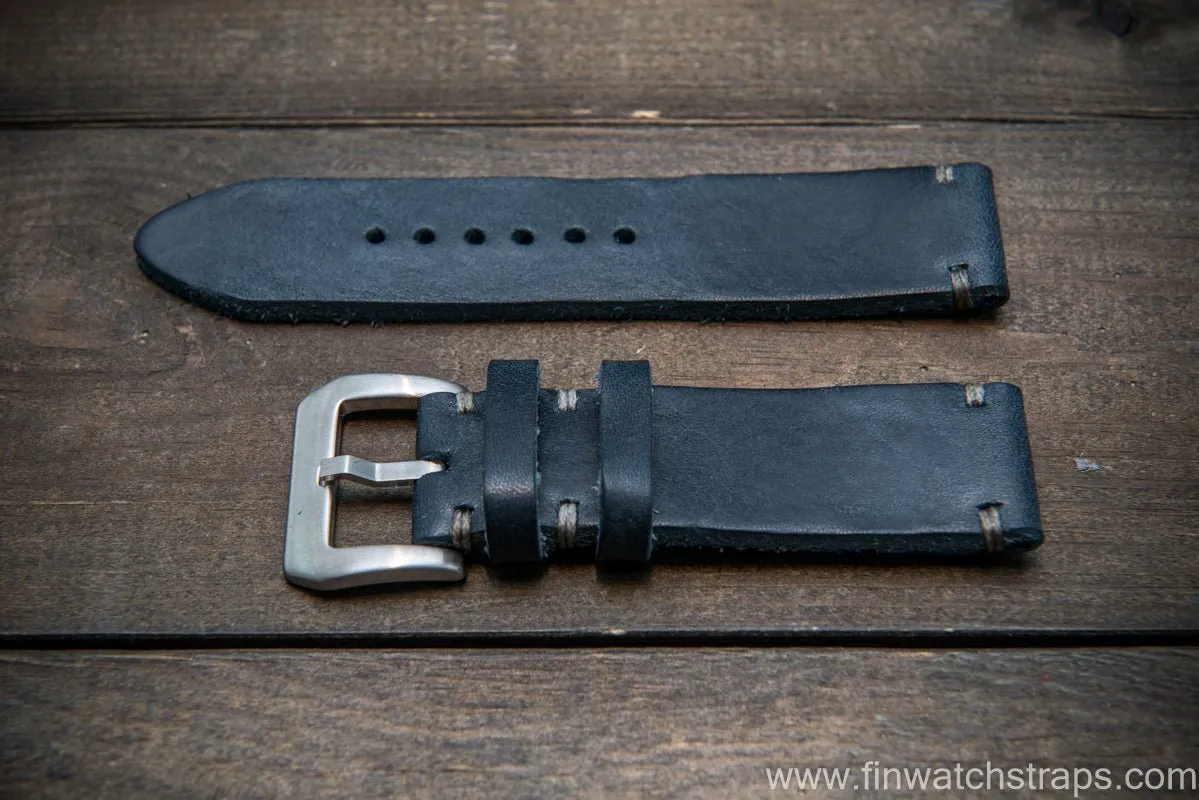 Italian Navy Oregano leather watch strap(4-5 mm), Navy color, handmade in Finland