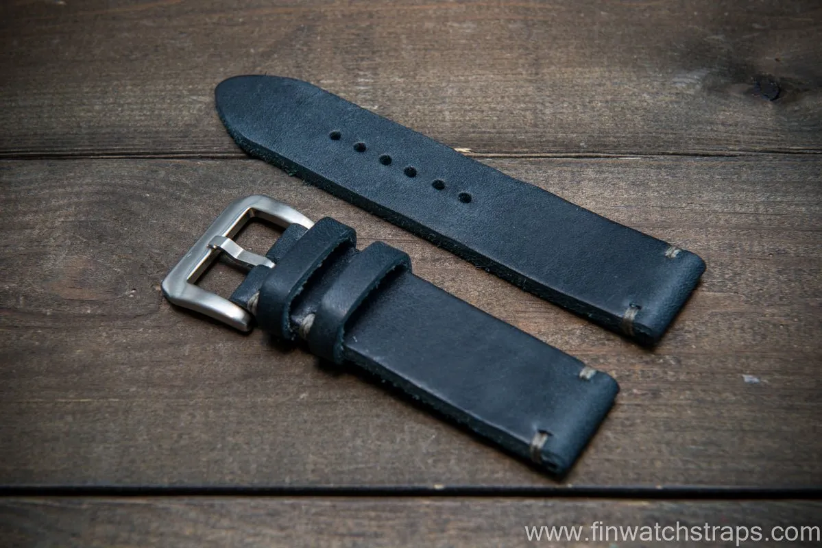 Italian Navy Oregano leather watch strap(4-5 mm), Navy color, handmade in Finland