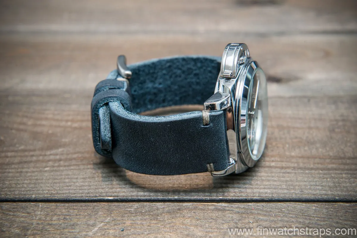 Italian Navy Oregano leather watch strap(4-5 mm), Navy color, handmade in Finland