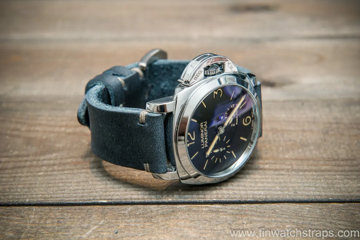 Italian Navy Oregano leather watch strap(4-5 mm), Navy color, handmade in Finland