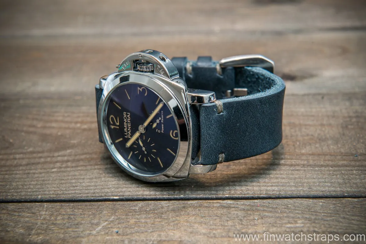 Italian Navy Oregano leather watch strap(4-5 mm), Navy color, handmade in Finland