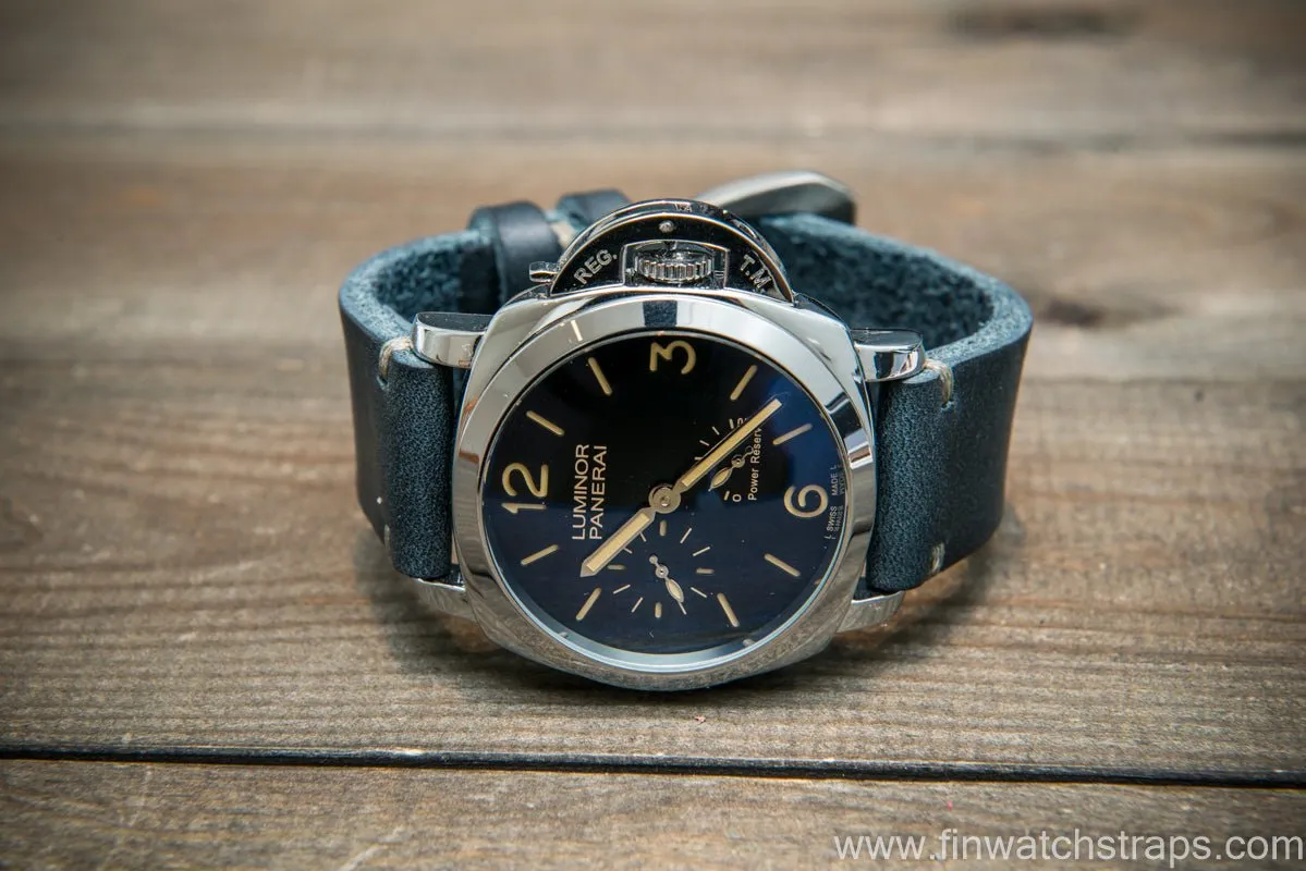 Italian Navy Oregano leather watch strap(4-5 mm), Navy color, handmade in Finland