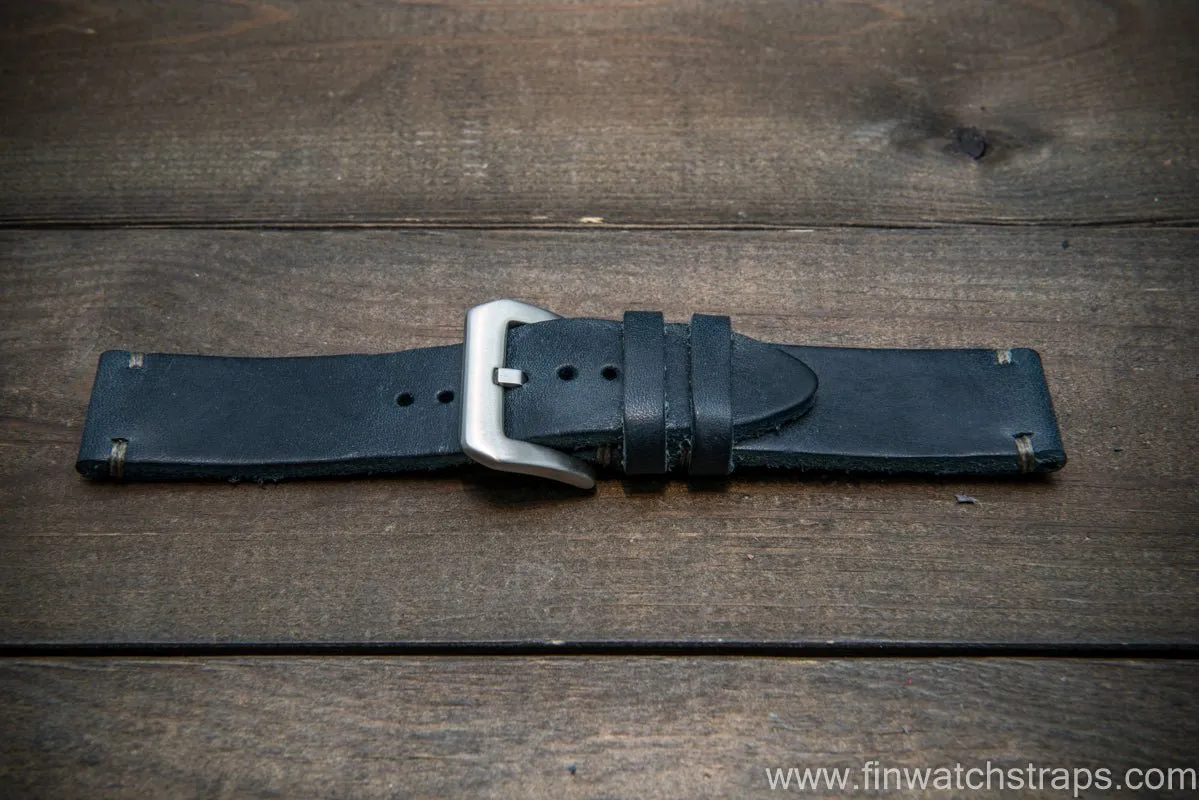 Italian Navy Oregano leather watch strap(4-5 mm), Navy color, handmade in Finland