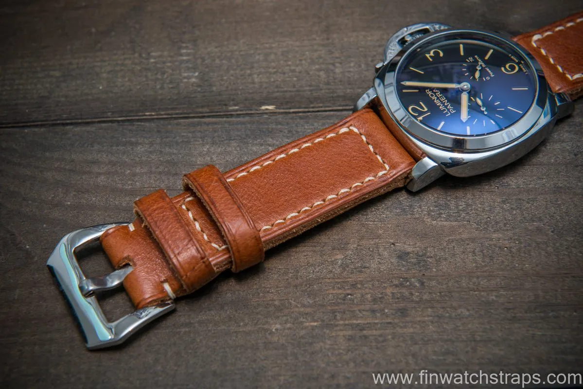 Italian Ranger cognac leather hand stitched watch band.