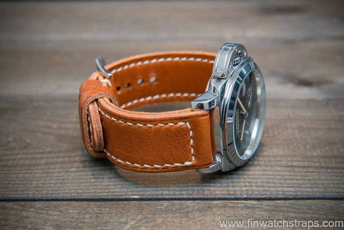 Italian Ranger cognac leather hand stitched watch band.