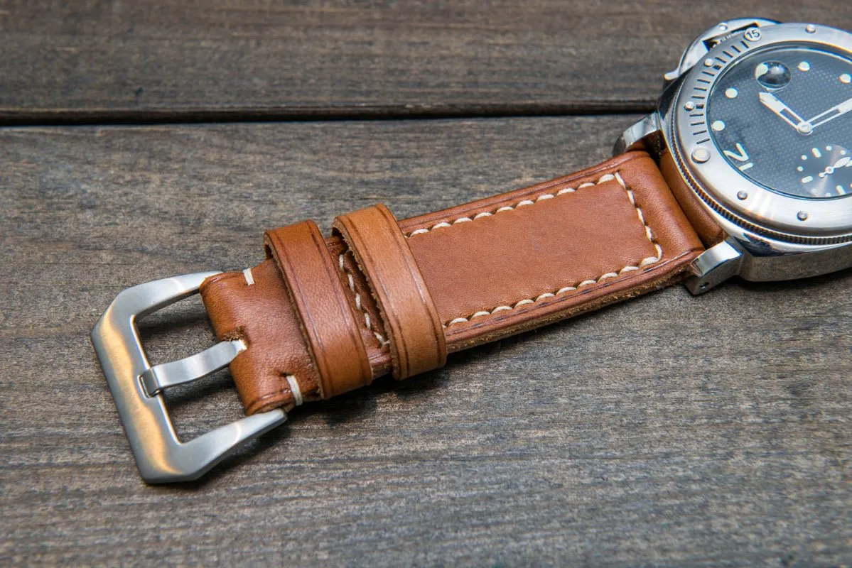 Italian Vachetta Oil Tan leather hand stitched watch band,  handmade in Finland